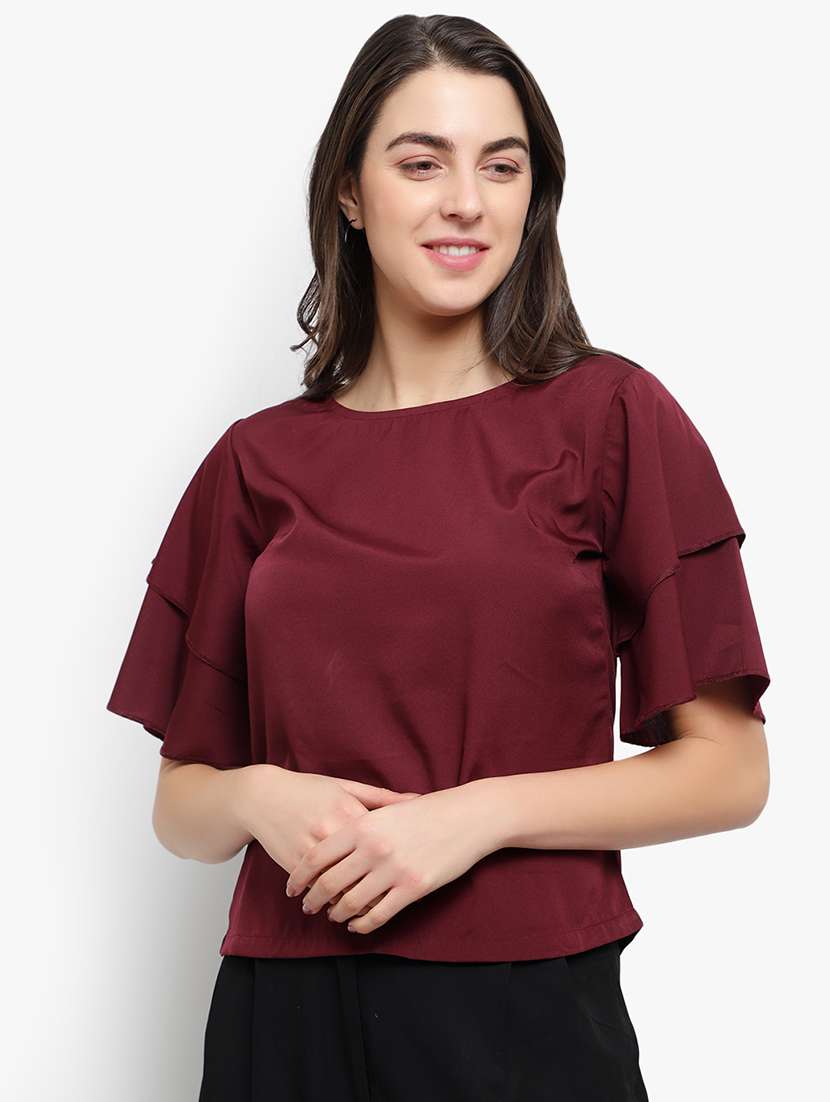 maroon crepe regular top