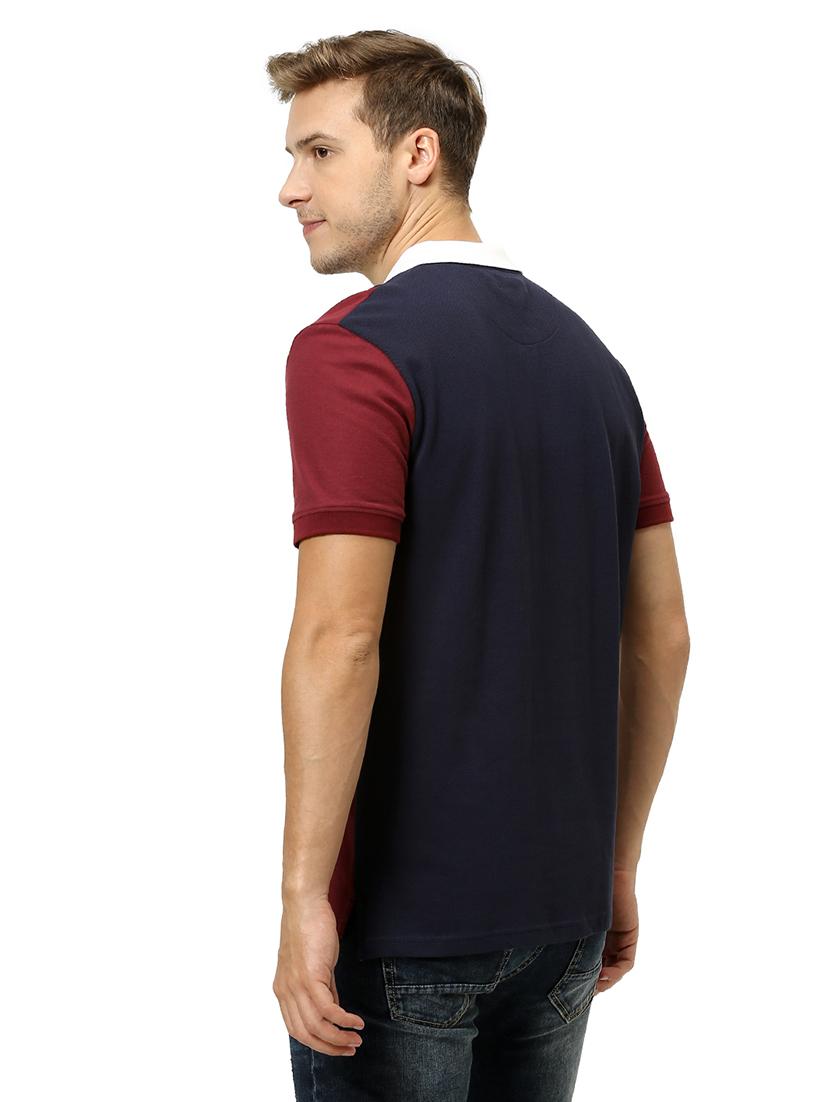 navy blue color block polo t-shirt - 17502596 - Standard Image - 2