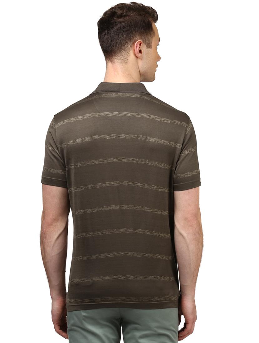 olive green striped polo t-shirt - 17503080 - Standard Image - 2
