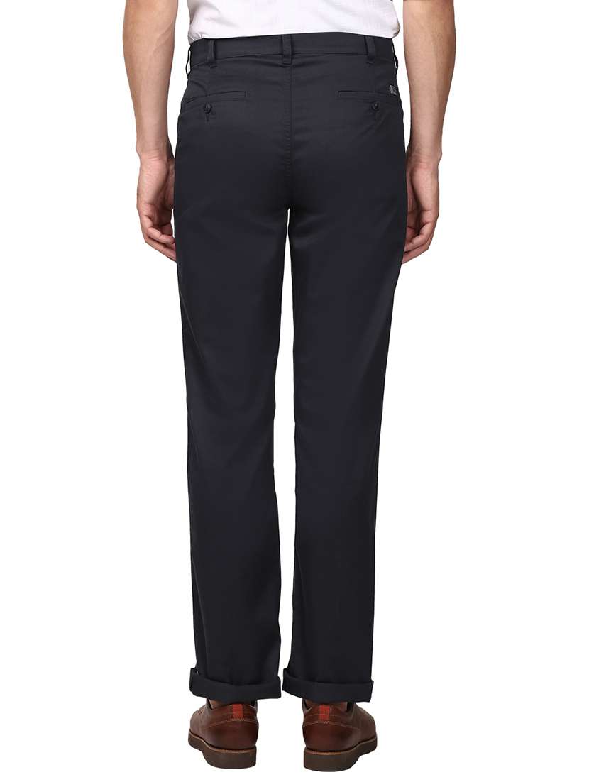 navy blue solid flat front casual trouser - 17503879 -  Standard Image - 2