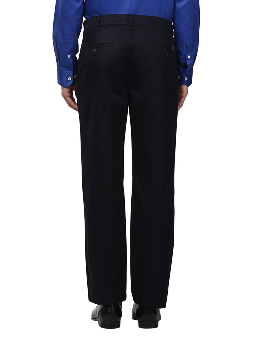 navy blue solid flat front casual trouser - 17503886 - Standard Image - 2