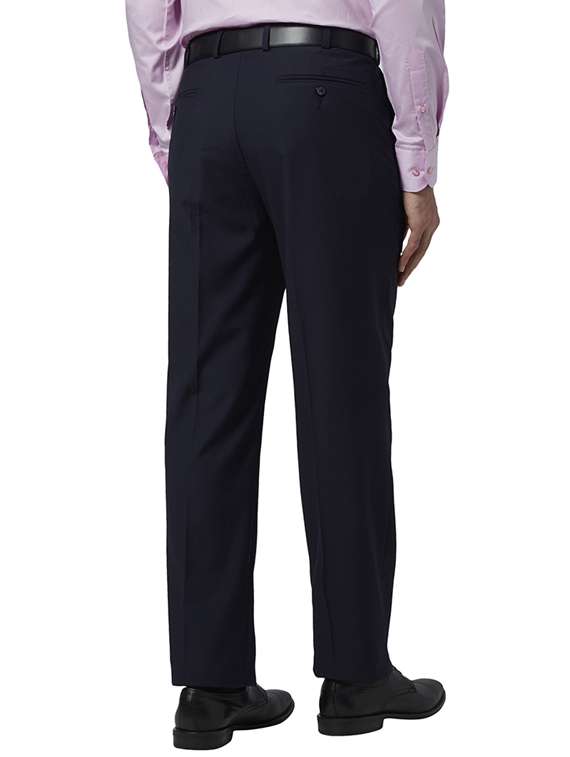 navy blue solid flat front formal trouser - 17503932 - Standard Image - 2