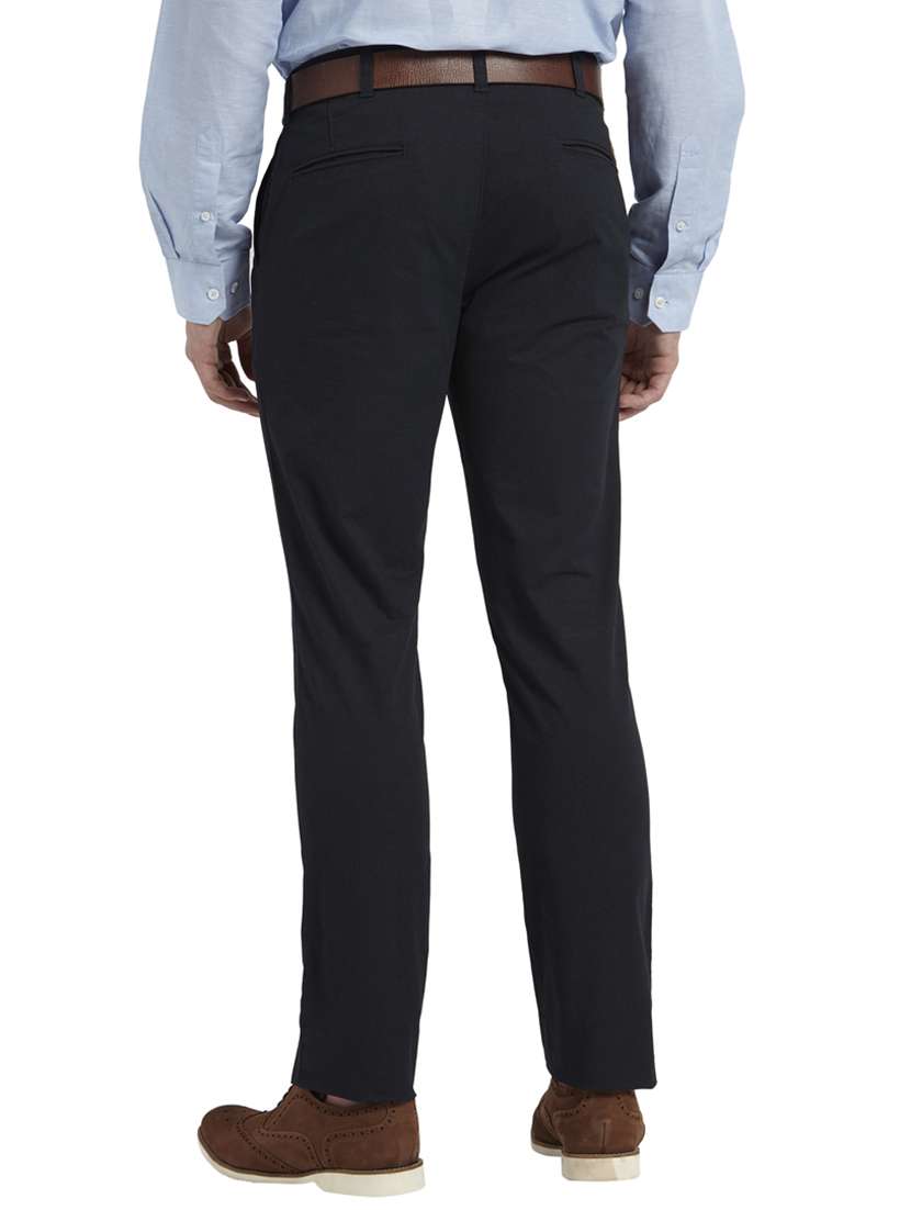 navy blue textured flat front casual trouser - 17503958 - Standard Image - 2