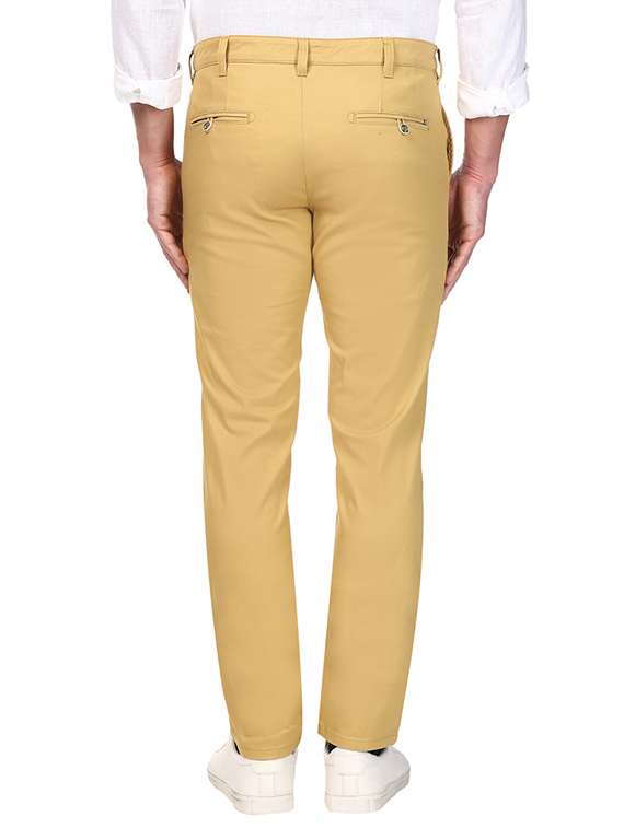 yellow solid flat front casual trouser - 17504025 - Standard Image - 2
