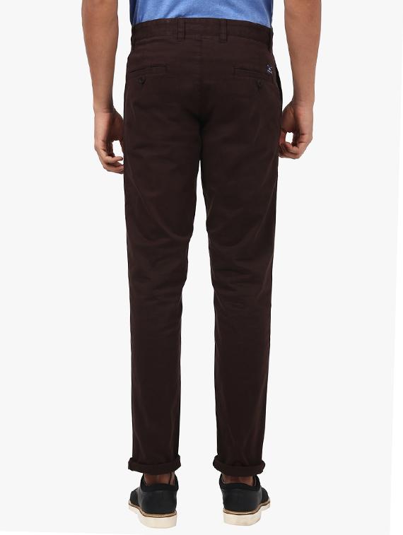 brown solid flat front casual trouser - 17504185 - Standard Image - 2