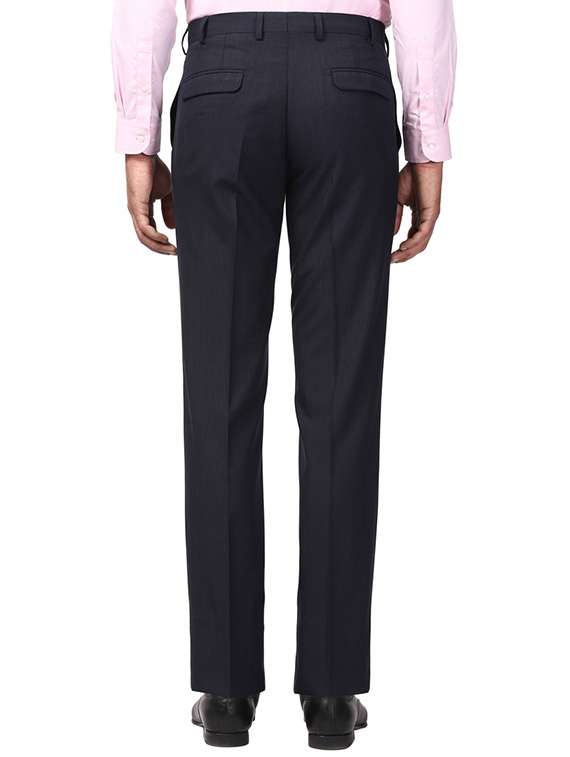navy blue textured flat front formal trouser - 17504263 - Standard Image - 2
