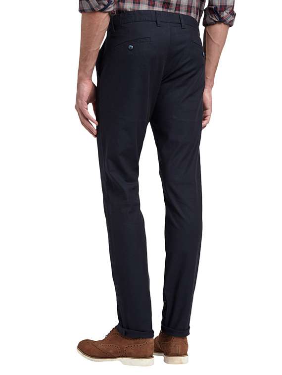 navy blue solid flat front casual trouser - 17504333 - Standard Image - 2