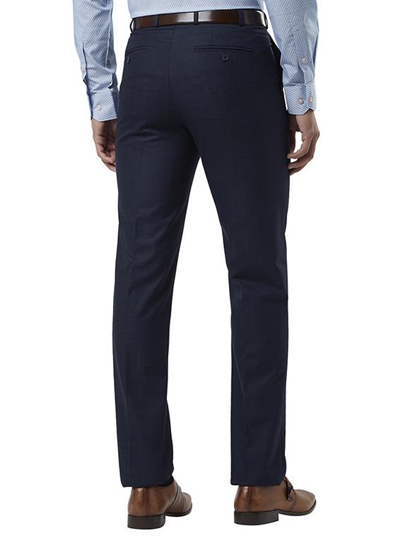 navy blue checkered flat front formal trouser - 17504355 - Standard Image - 2