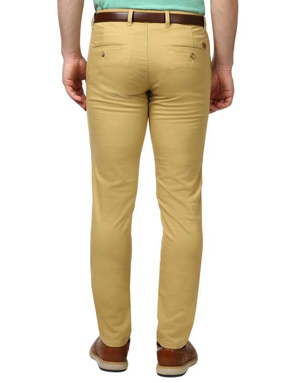 yellow solid flat front casual trouser - 17504356 - Standard Image - 2