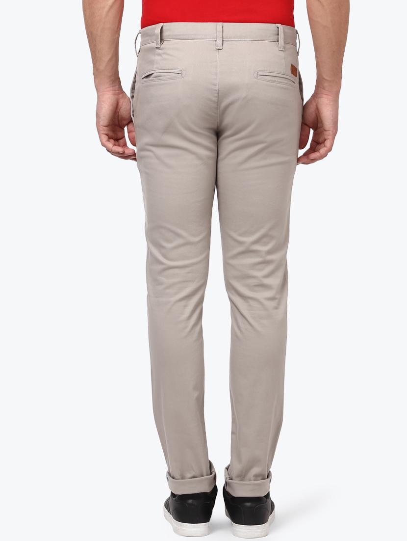 grey solid flat front casual trouser - 17504378 - Standard Image - 2