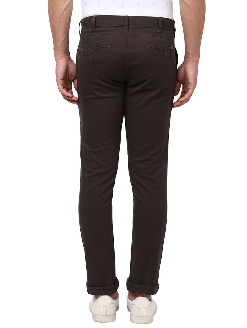 olive green solid flat front casual trouser - 17504460 - Standard Image - 2