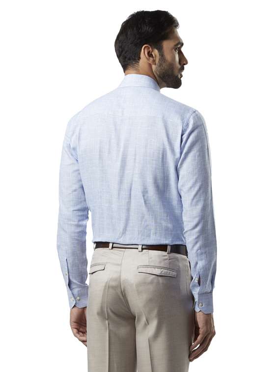light blue checkered linen formal shirt - 17505919 -  Standard Image - 2