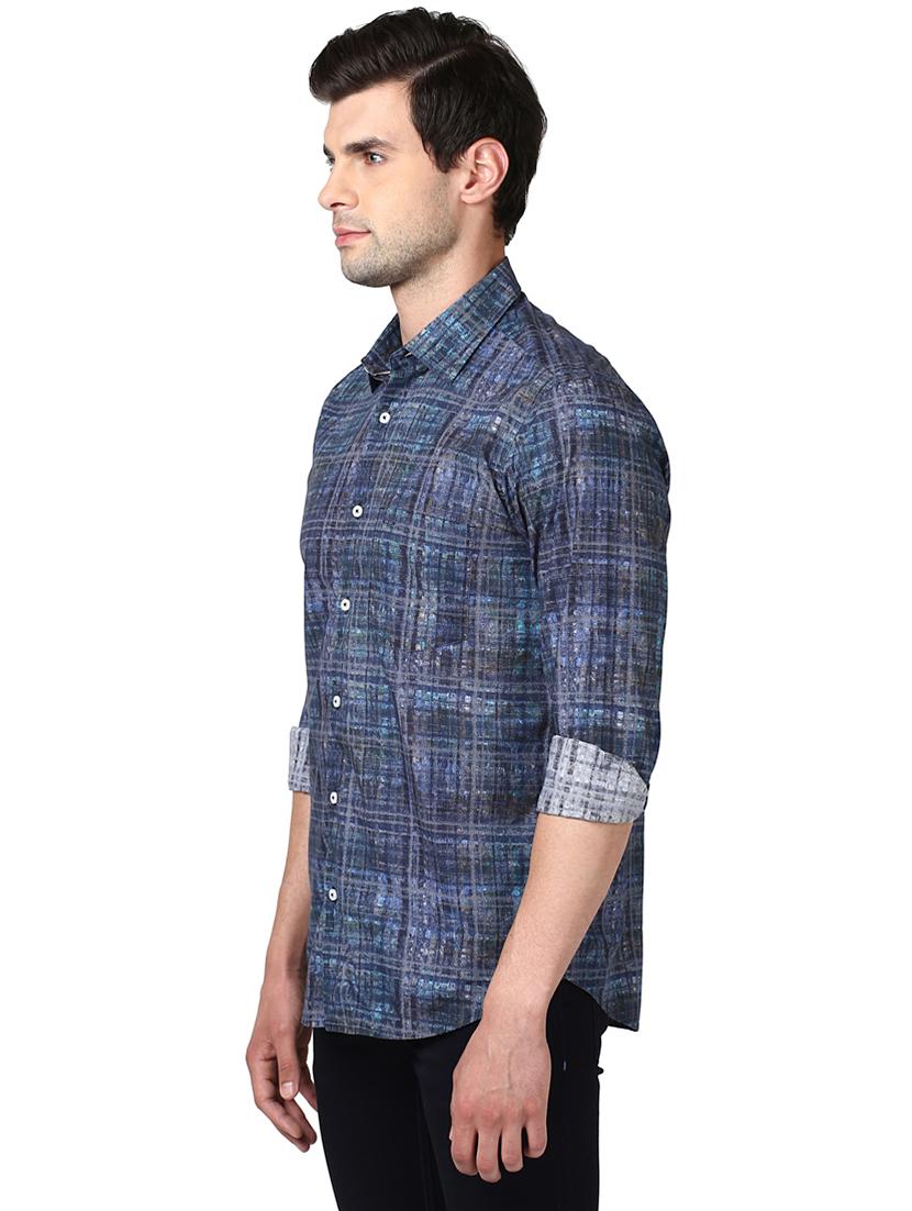 navy blue checkered casual shirt - 17506408 - Standard Image - 2