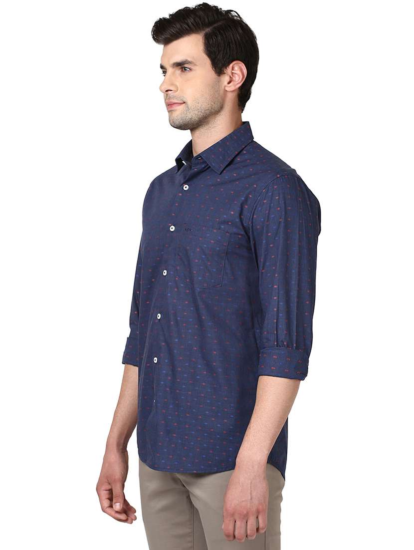 navy blue self design casual shirt - 17506432 - Standard Image - 2