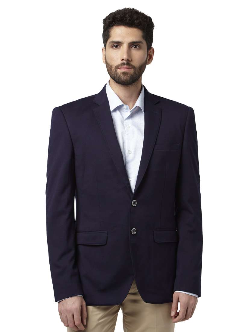 navy blue single breasted formal blazer