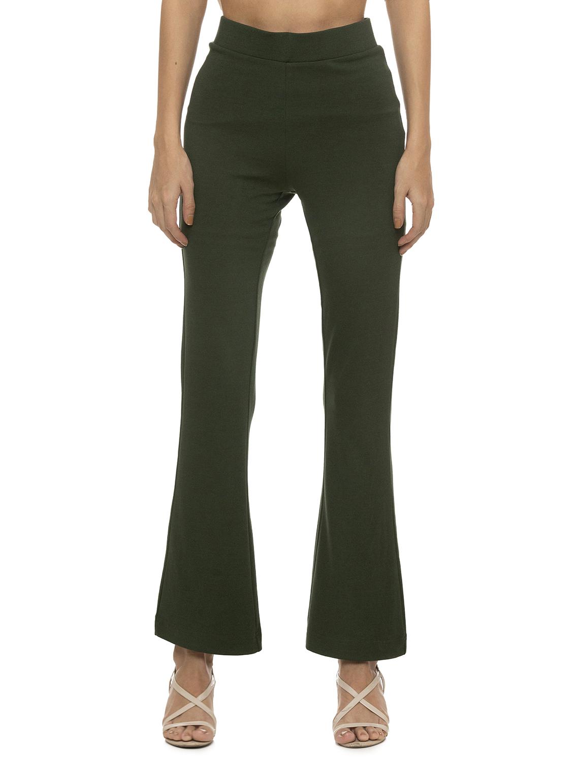 women solid flat front bootcut pants