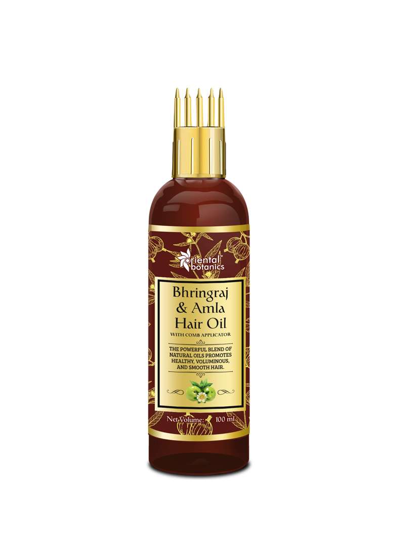 Oriental Botanics Bhringraj & Amla Hair Oil With Comb Applicator, 100ml   Promotes Healthy, Voluminous & Smooth Hair