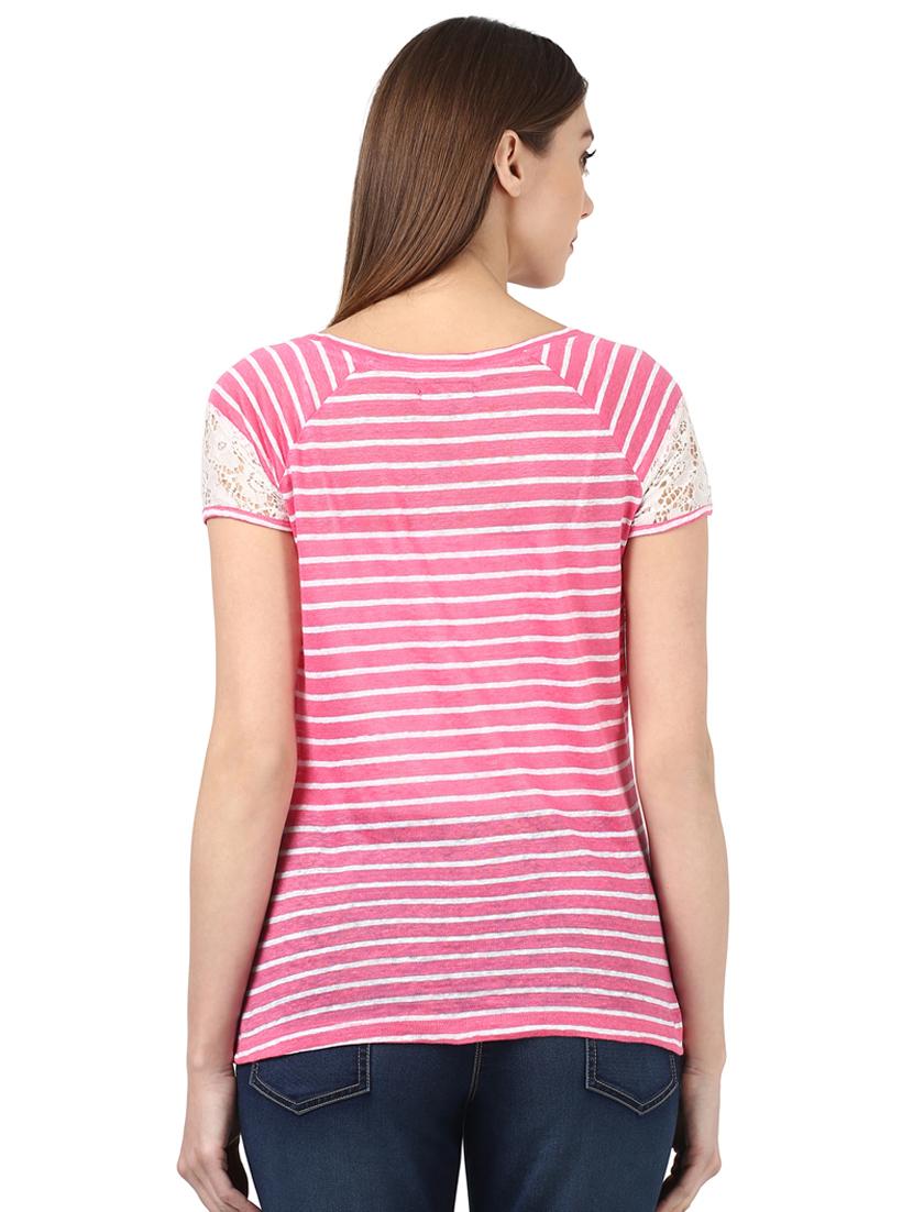 lace detail striped tee - 17509260 - Standard Image - 2