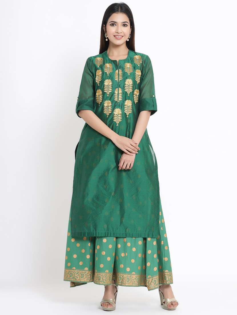 embroidered chanderi layered ethnic dress