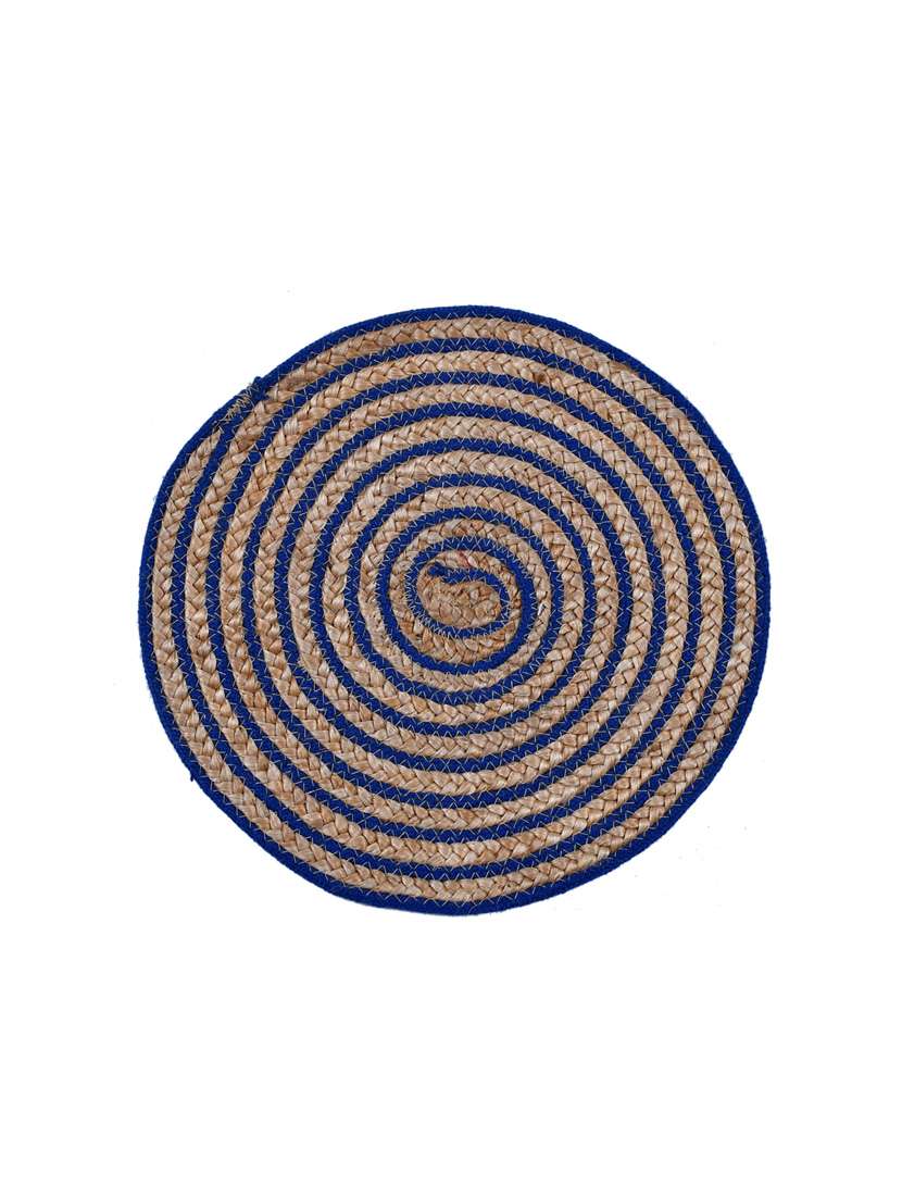 kds beautiful cotton and jute stripe place mat for dinning table  (pack of 6) size (15x15 inches)blue