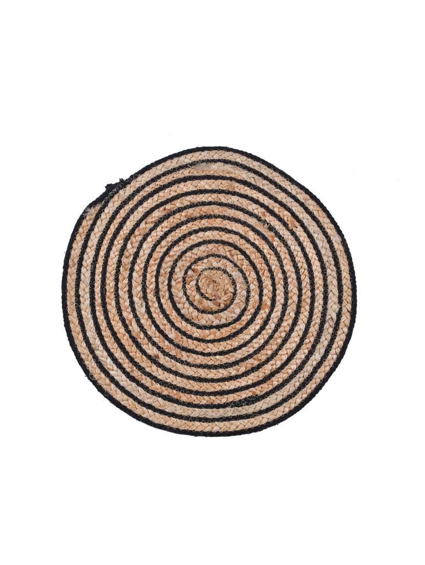 kds beautiful cotton and jute stripe place mat for dinning table  (pack of 2) size (15x15 inches)black
