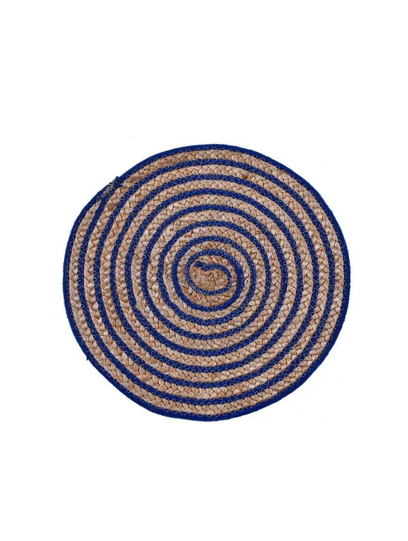 kds beautiful cotton and jute stripe place mat for dinning table  (pack of 2) size (15x15 inches)blue