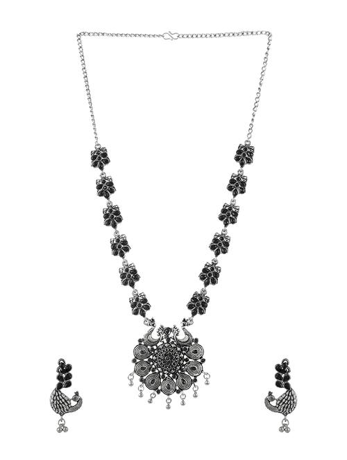 oxidised silver long necklace with earring - 17511342 -  Standard Image - 0