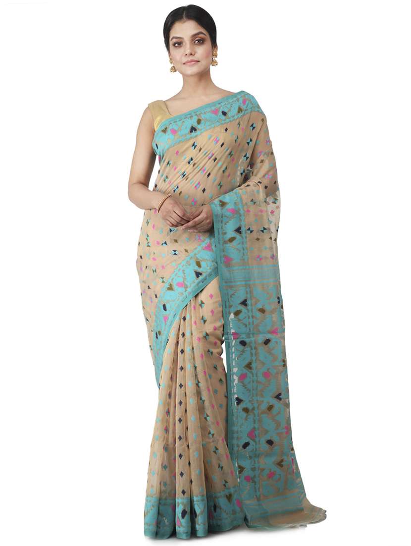 beige cotton jamdani saree