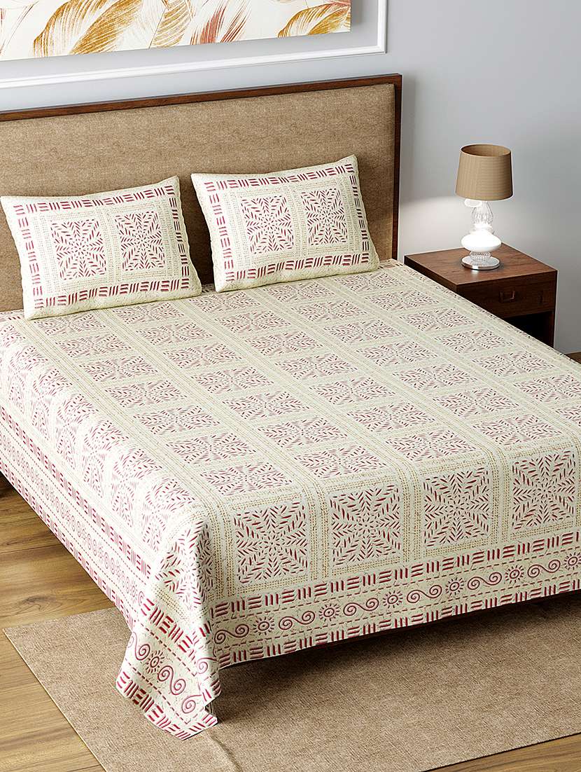 texstylers 100% cotton 220 tc jaipuri rajasthani print double bedsheet with 2 pillow covers