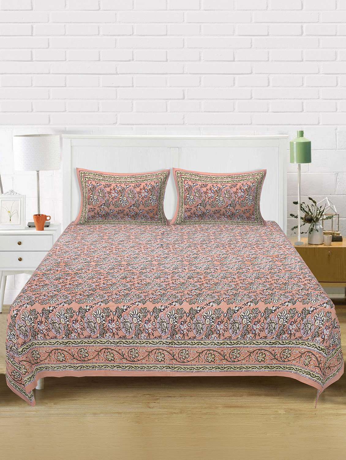 texstylers cotton 220 tc jaipuri rajasthani 180x108 inch super king bedsheet with 2 pillow covers