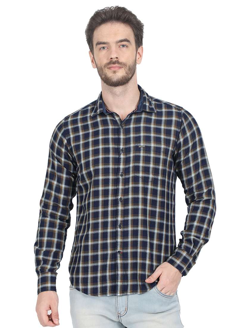 navy blue checkered casual shirt