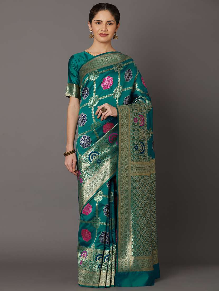 women's self design green colored saree