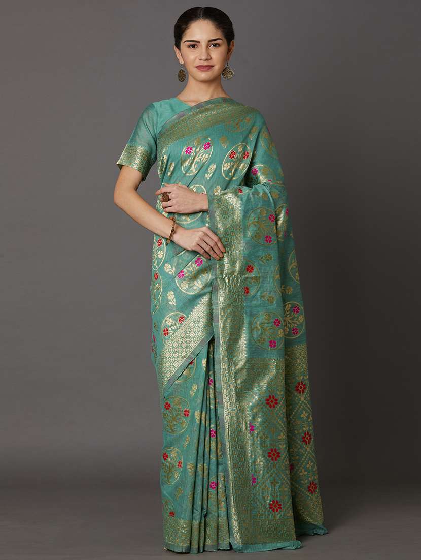 women's self design mint colored saree