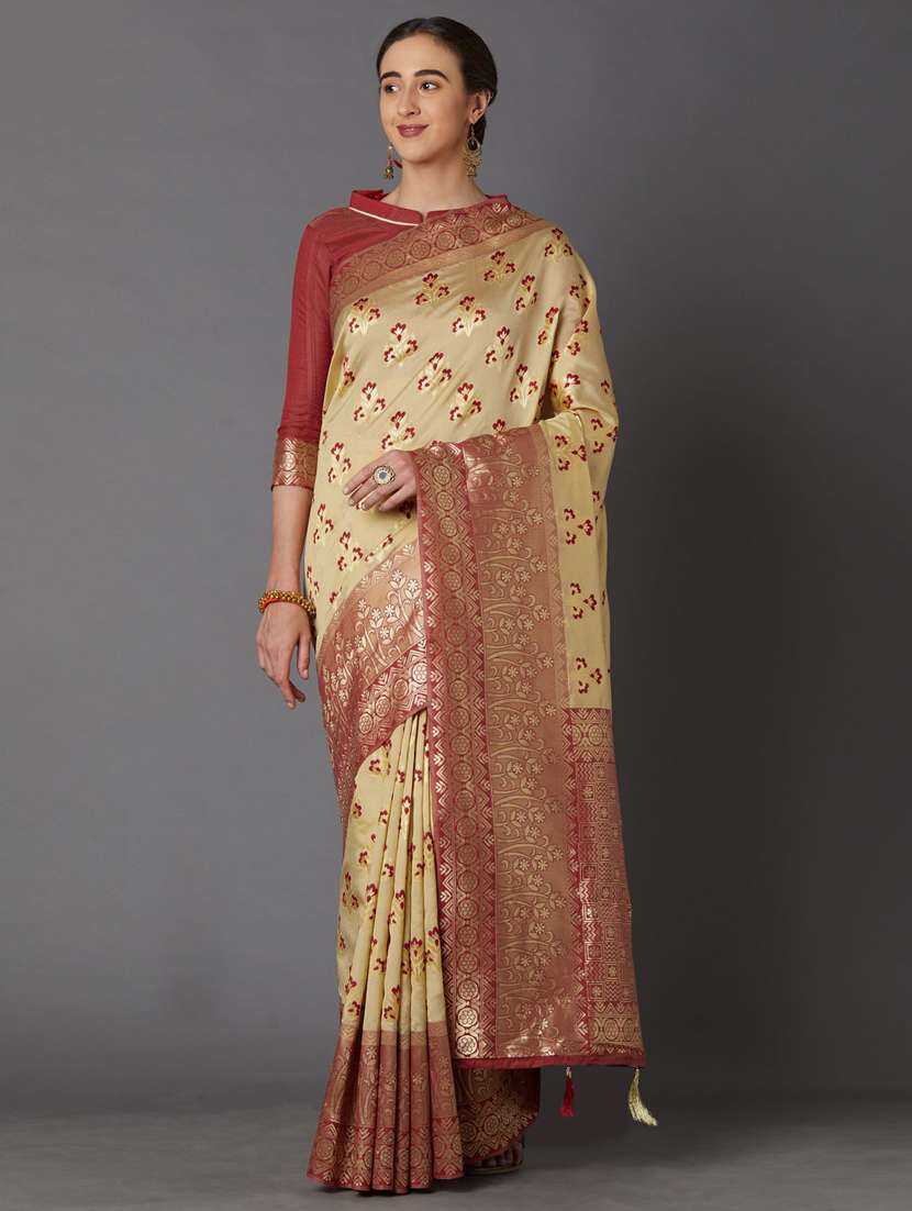 beige cotton blend banarasi saree