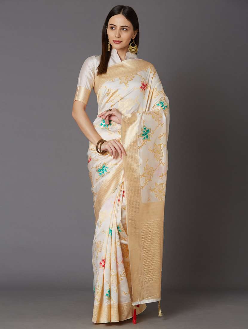 cream cotton blend banarasi saree