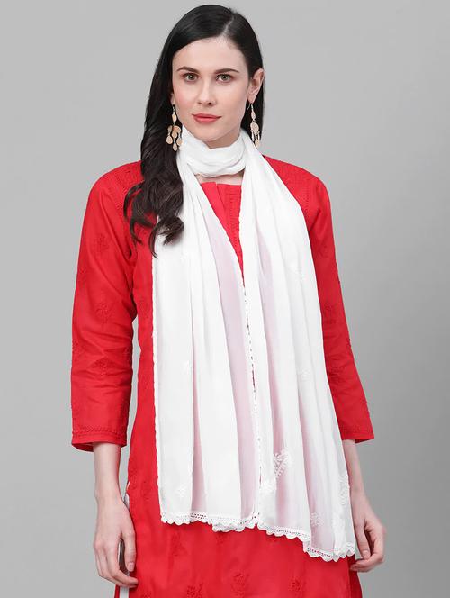 ada hand-embroidered white chikankari dupatta - 17518116 - Standard Image - 0