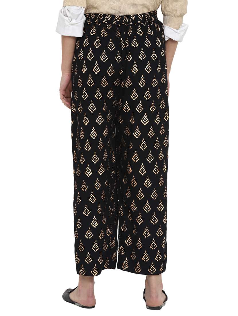 black printed straight palazzo - 17518198 -  Standard Image - 2