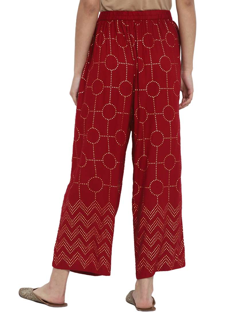 red printed straight palazzo - 17518202 -  Standard Image - 2