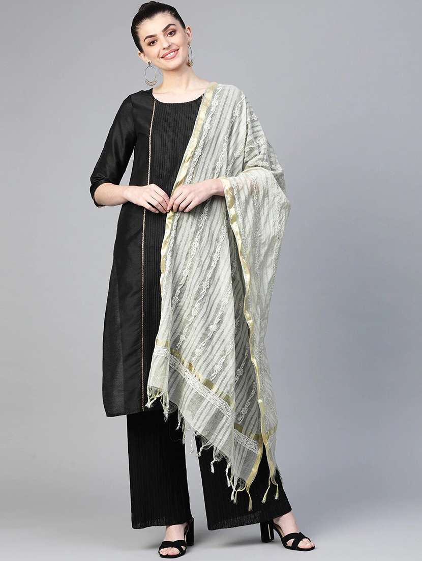 ada hand-embroidered grey chikankari dupatta