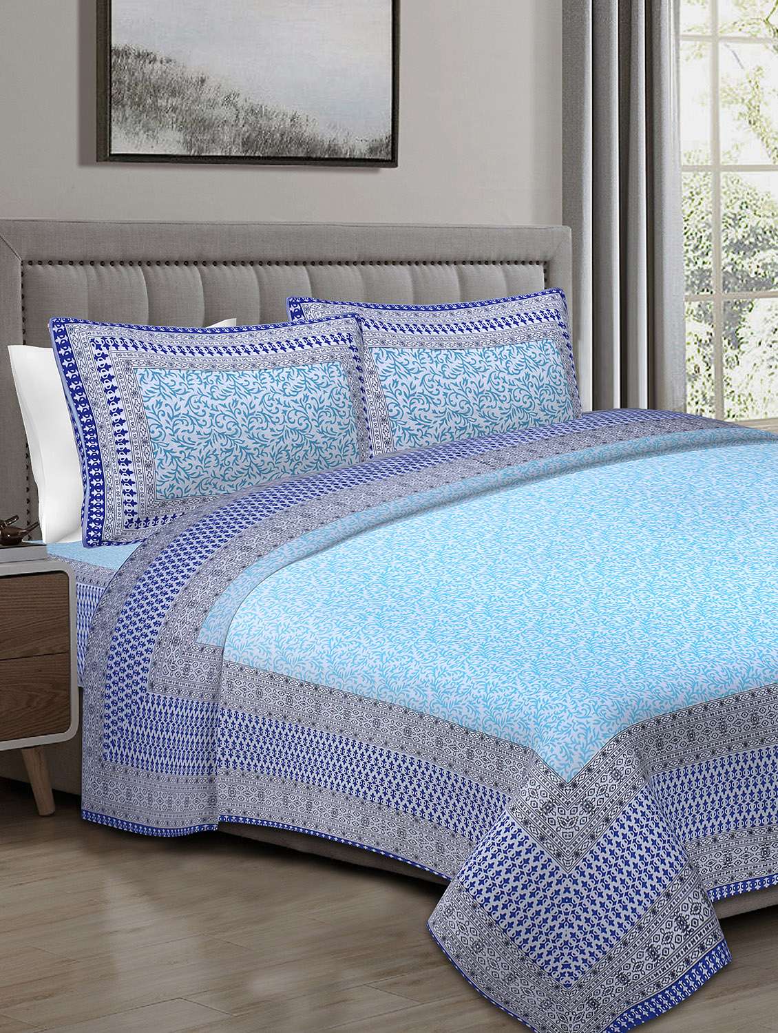 texstylers cotton 220 tc jaipuri rajasthani 108x108 inch super king bedsheet with 2 pillow covers