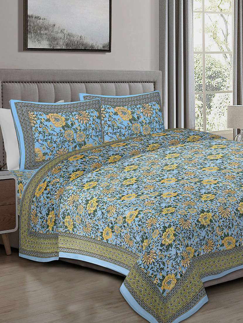 texstylers cotton 240 tc jaipuri rajasthani 108x108 inch super king bedsheet with 2 pillow covers