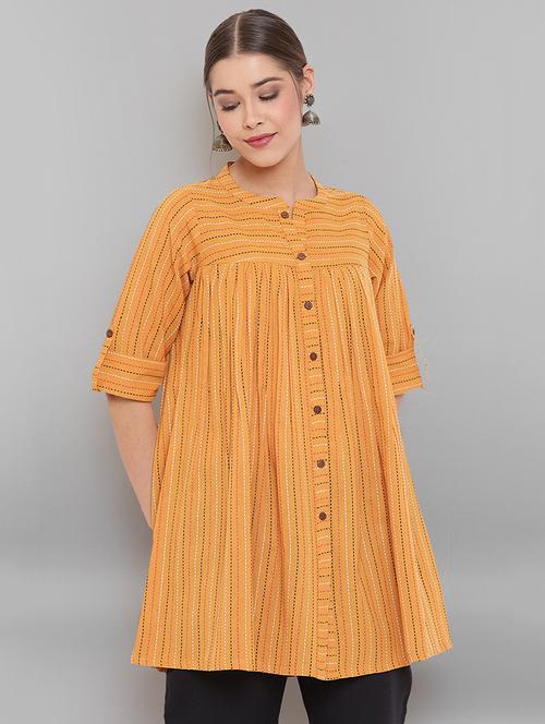 orange striped mandarin neck tunic - 17520531 - Standard Image - 0