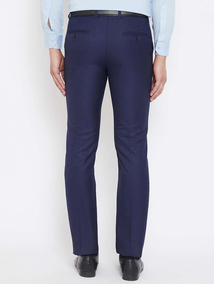 navy blue textured flat front formal trouser - 17521034 - Standard Image - 2