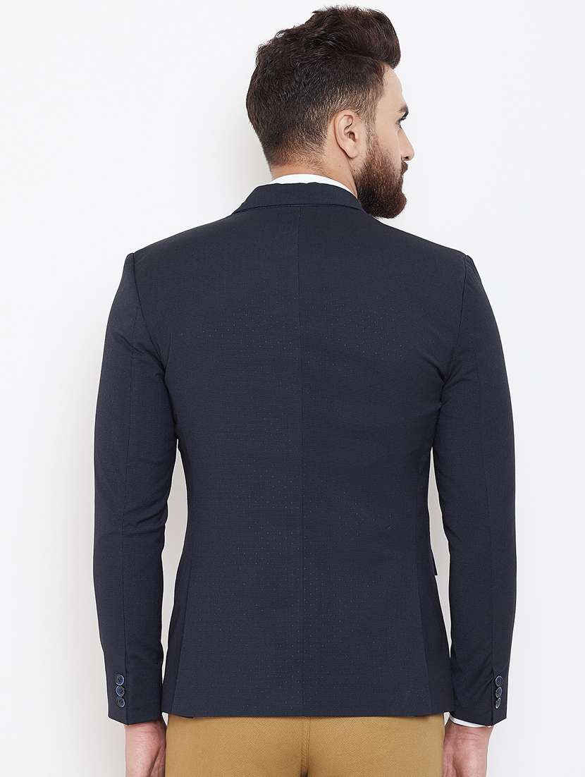 navy blue self design single breasted casual blazer - 17521041 -  Standard Image - 2