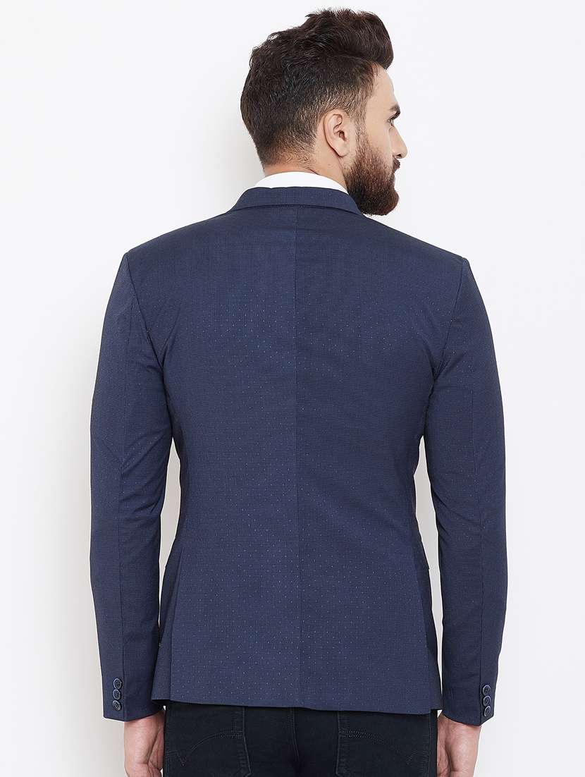 navy blue self design single breasted casual blazer - 17521042 -  Standard Image - 2