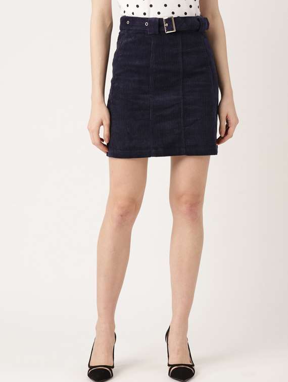 high rise belted straight skirt