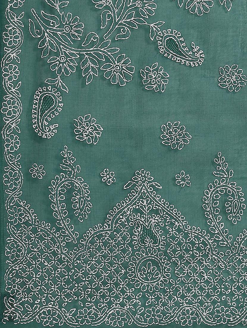 teal chikankari saree with blouse - 17522314 - Standard Image - 2