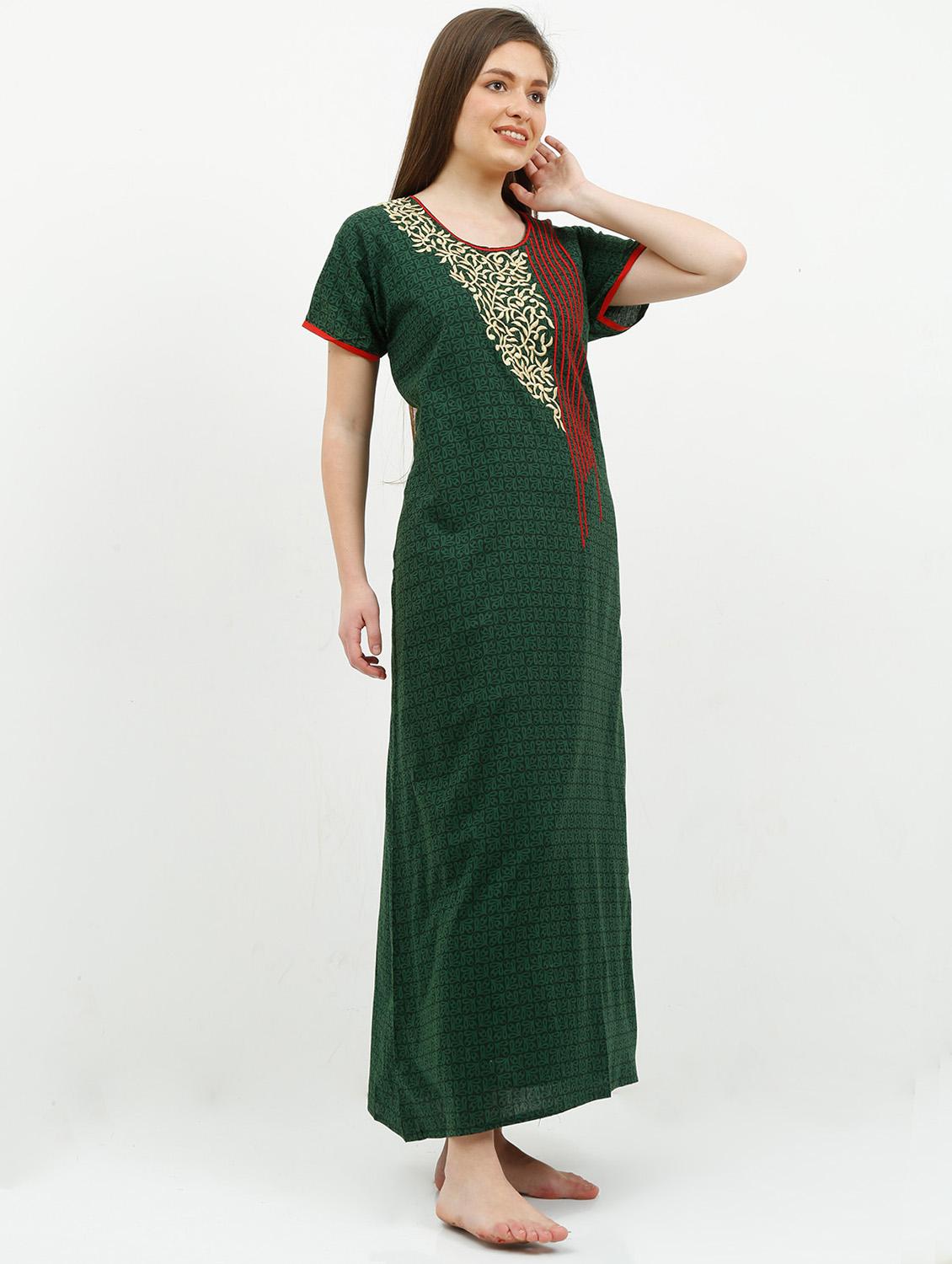 round neck embroidered detail nighty - 17522991 - Standard Image - 2