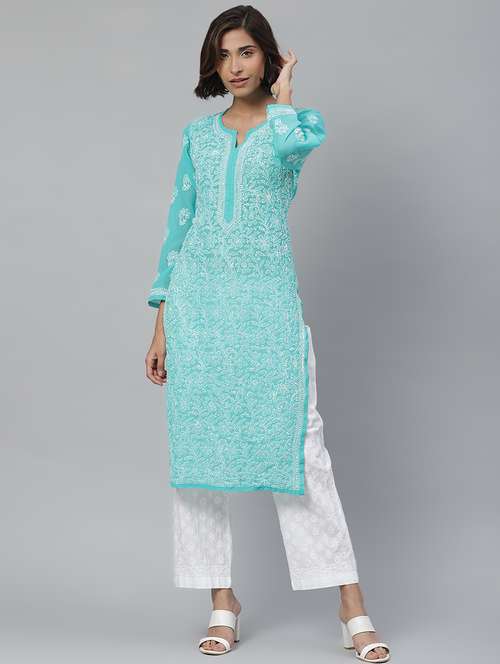 chikankari kurta pant set - 17523375 -  Standard Image - 0