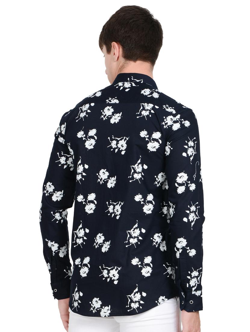 navy blue floral print casual shirt - 17524105 - Standard Image - 2